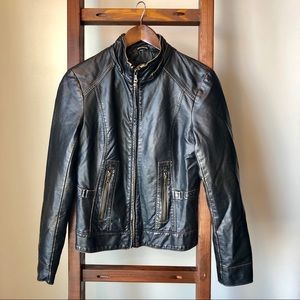 Brown Gold Stain Vegan Leather Moto Jacket